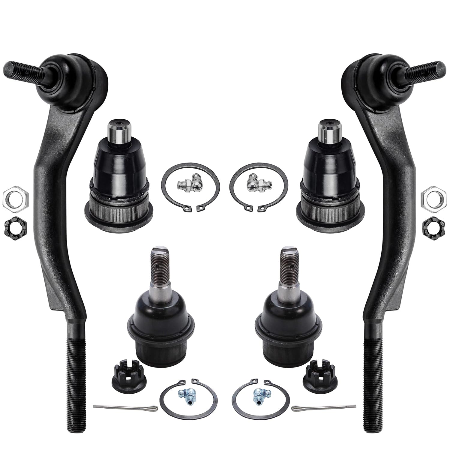6pc Front Upper Lower Ball Joints Outer Tie Rods Suspension Kit