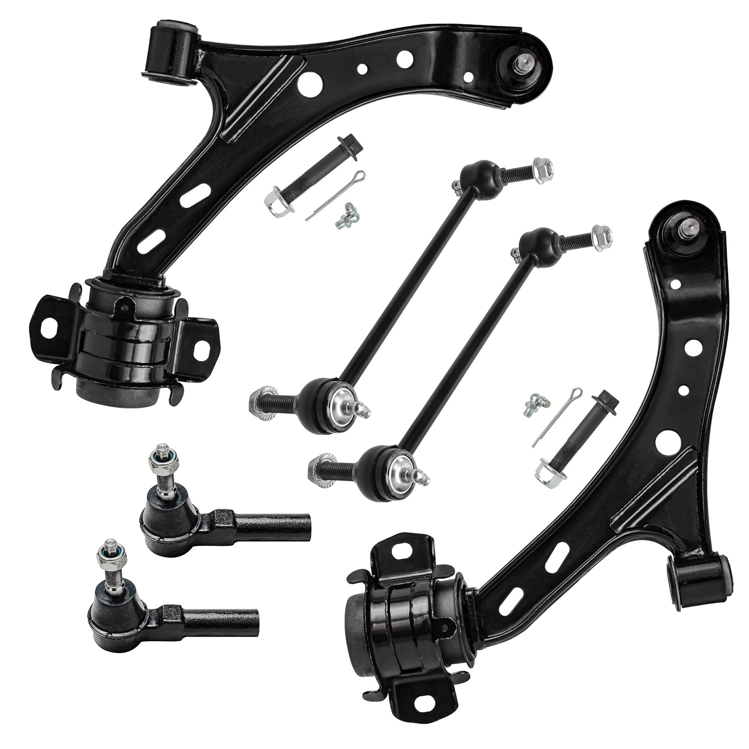 6pc Front Lower Control Arms Sway Bar Links Tie Rods Suspension Kit