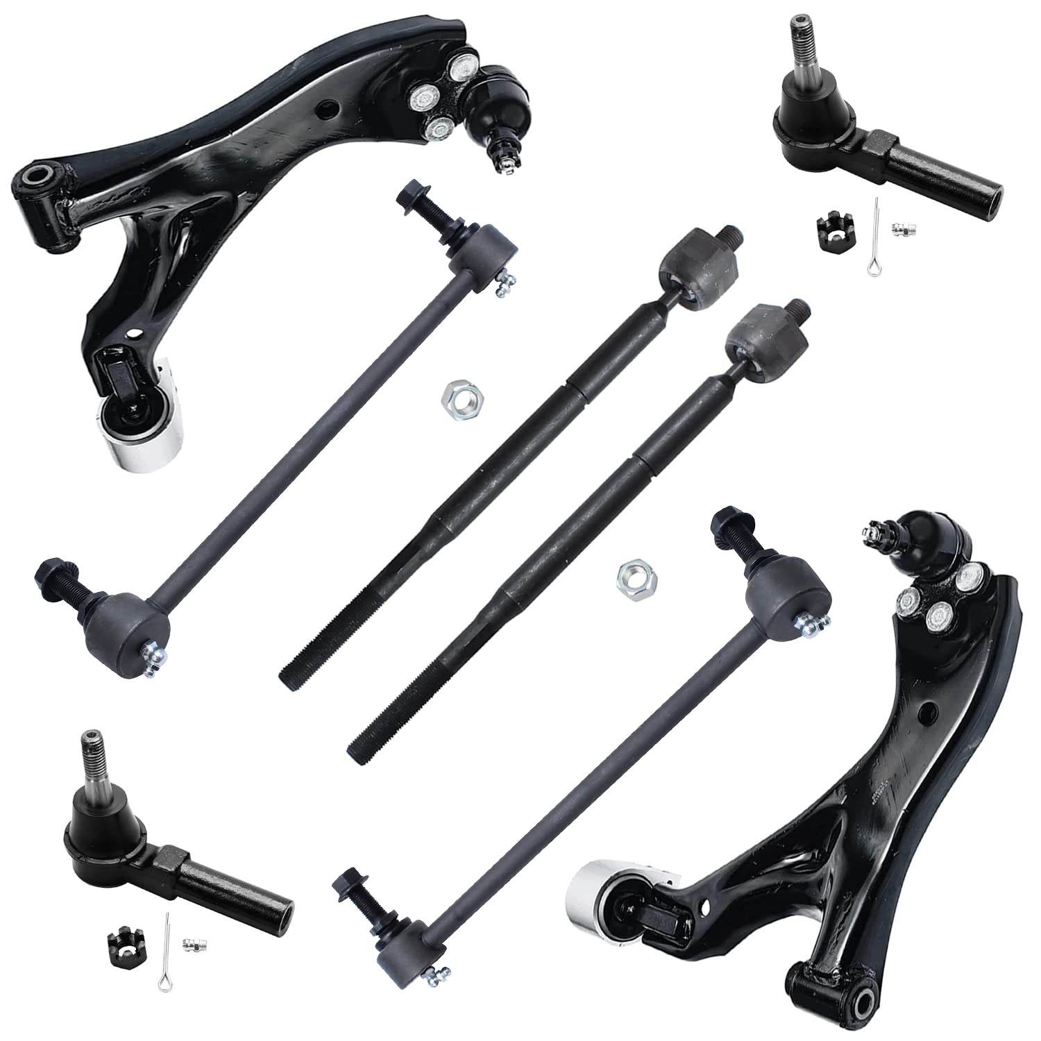 8pc Front Lower Control Arms Tie Rods Sway Bar Links Suspension Kit