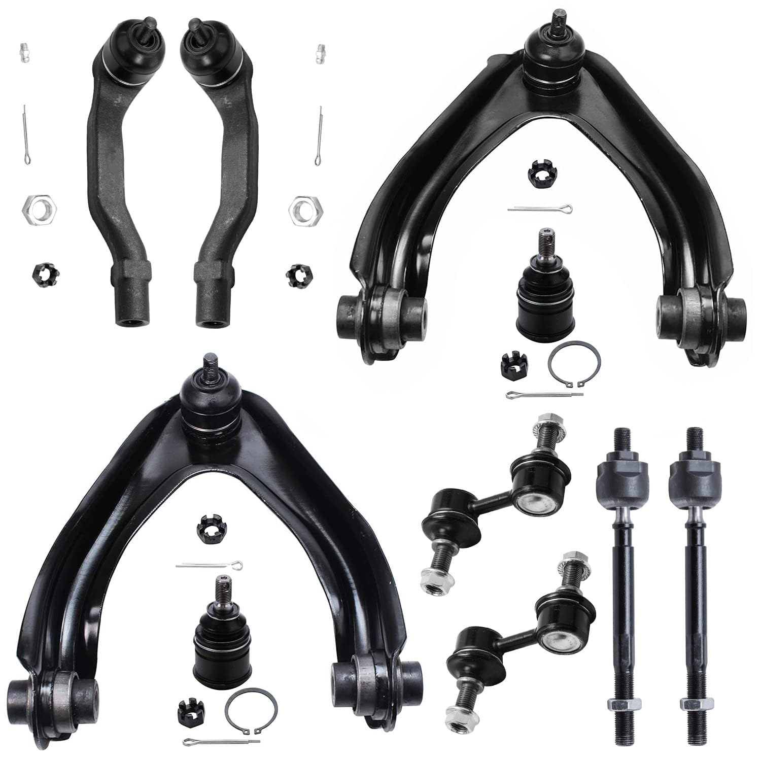 10pc Front Upper Control Arms Ball Joints Sway Bar Links Tie Rods Suspension Kit