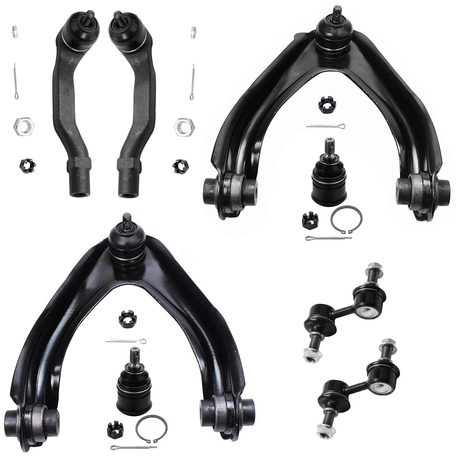 8pc Front Upper Control Arms Outer Tie Rods Sway Bar Links Suspension Kit