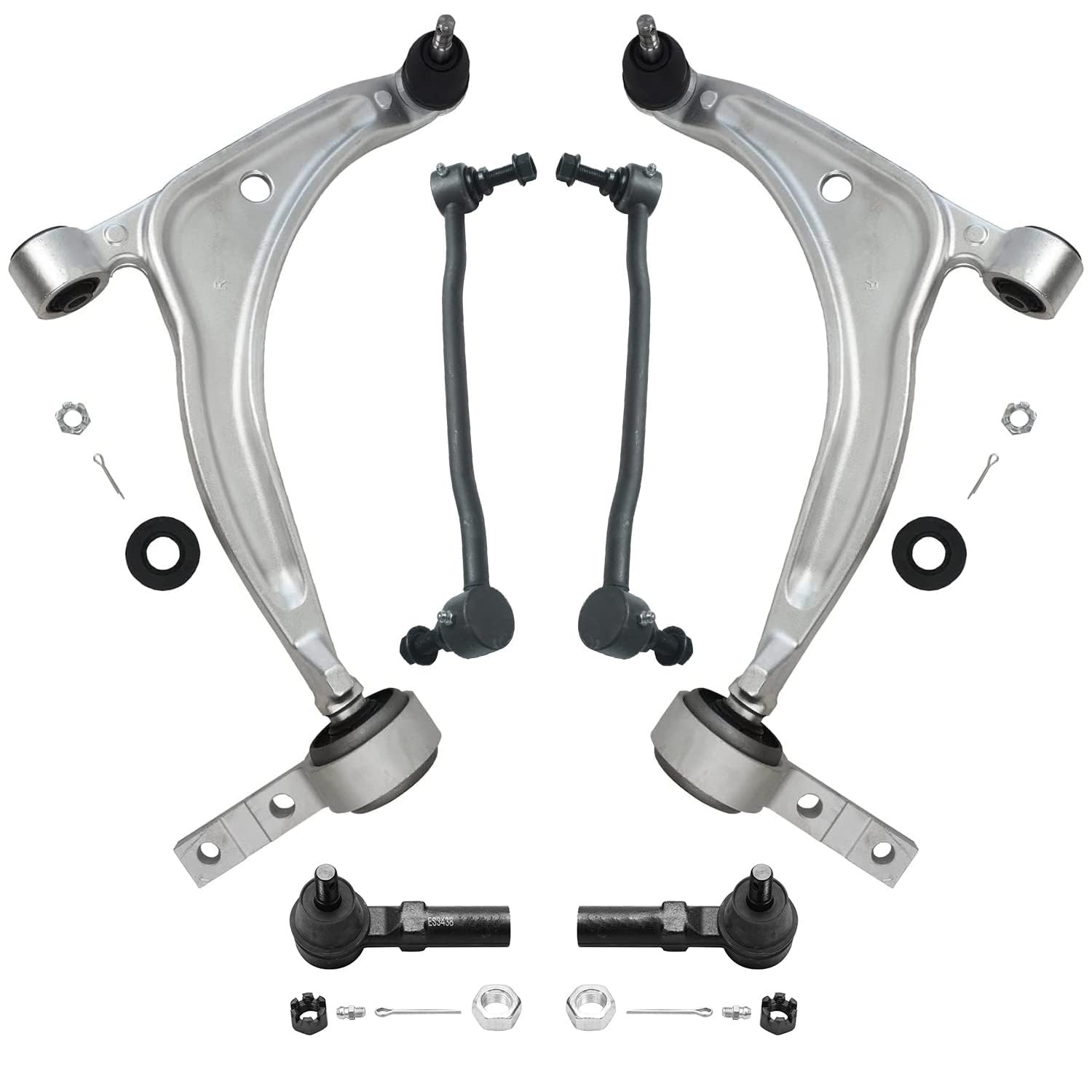 6pc Front Lower Control Arms Outer Tie Rods Sway Bar Links Suspension Kit