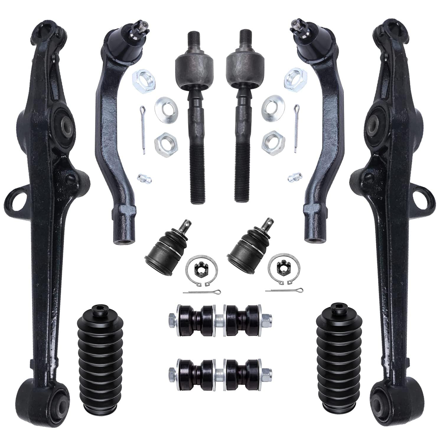 12pc Front Lower Control Arms Ball Joints Tie Rods Sway Bar Links Suspension Kit