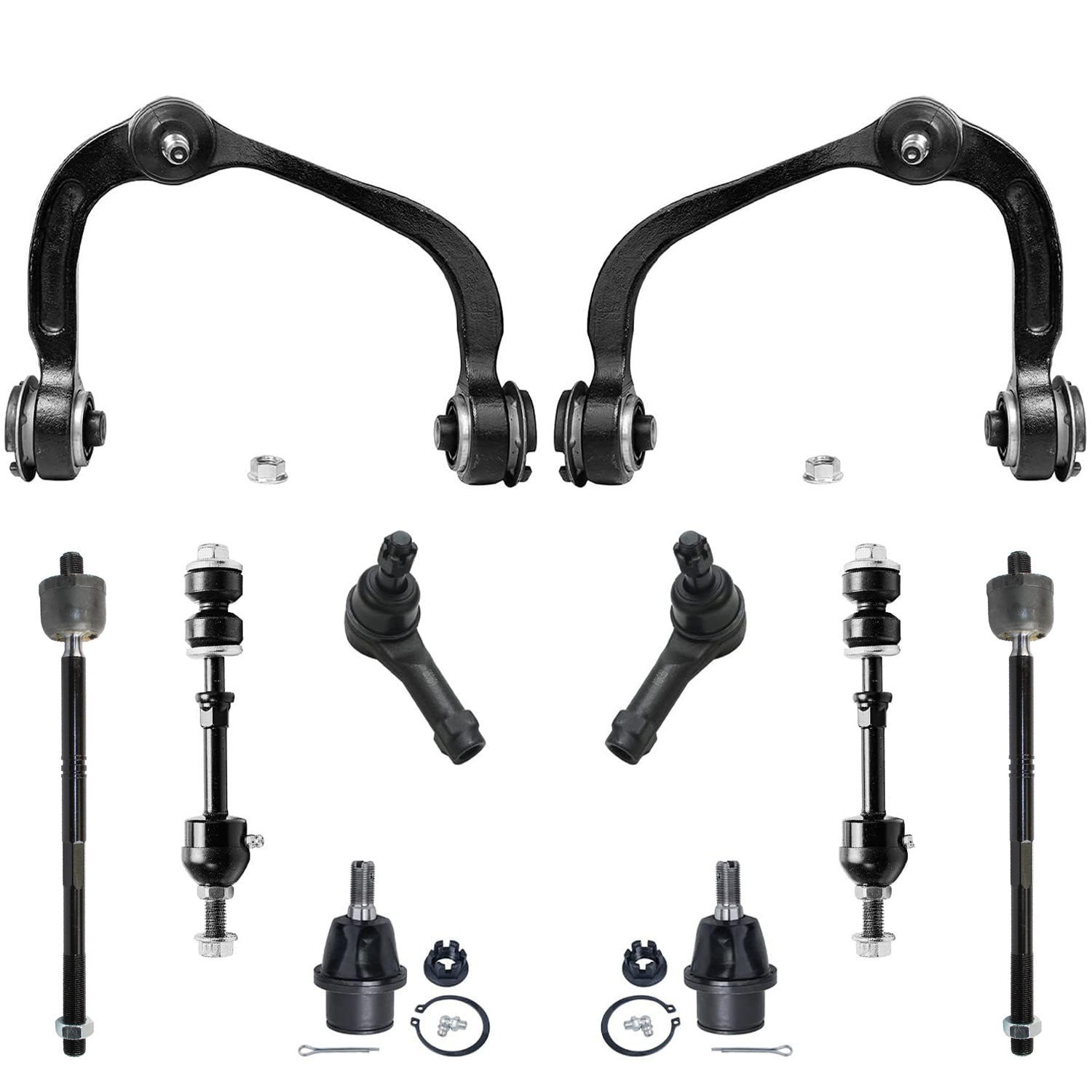 10pc Front Upper Control Arms Sway Bar Links Tie Rods Suspension Kit