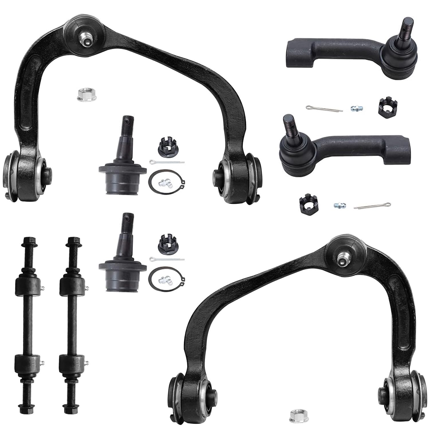 8pc Front Upper Control Arms Outer Tie Rods Sway Bar Links Suspension Kit