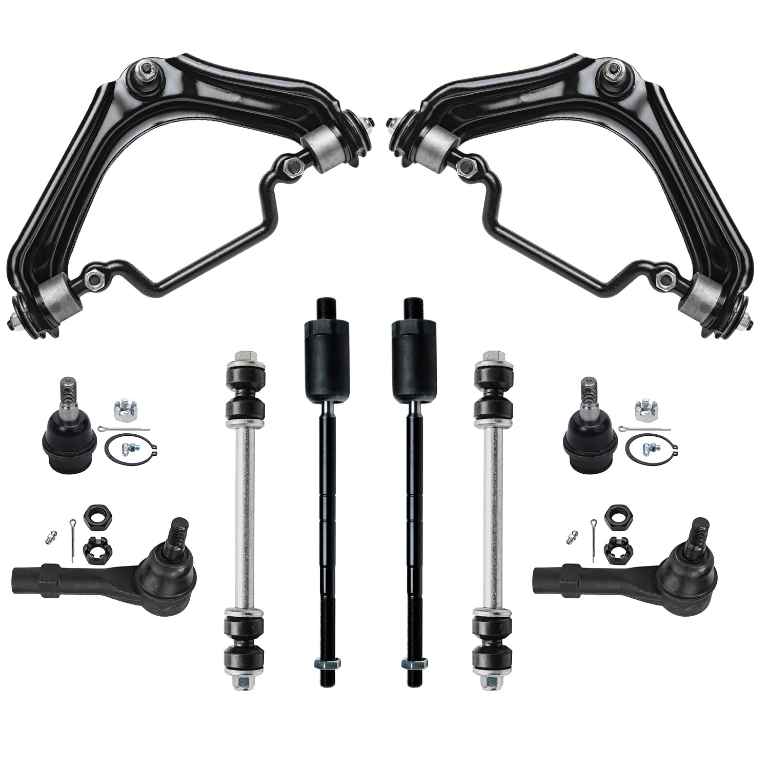 10pc Front Upper Control Arms Ball Joints Sway Bar Links Tie Rods Suspension Kit
