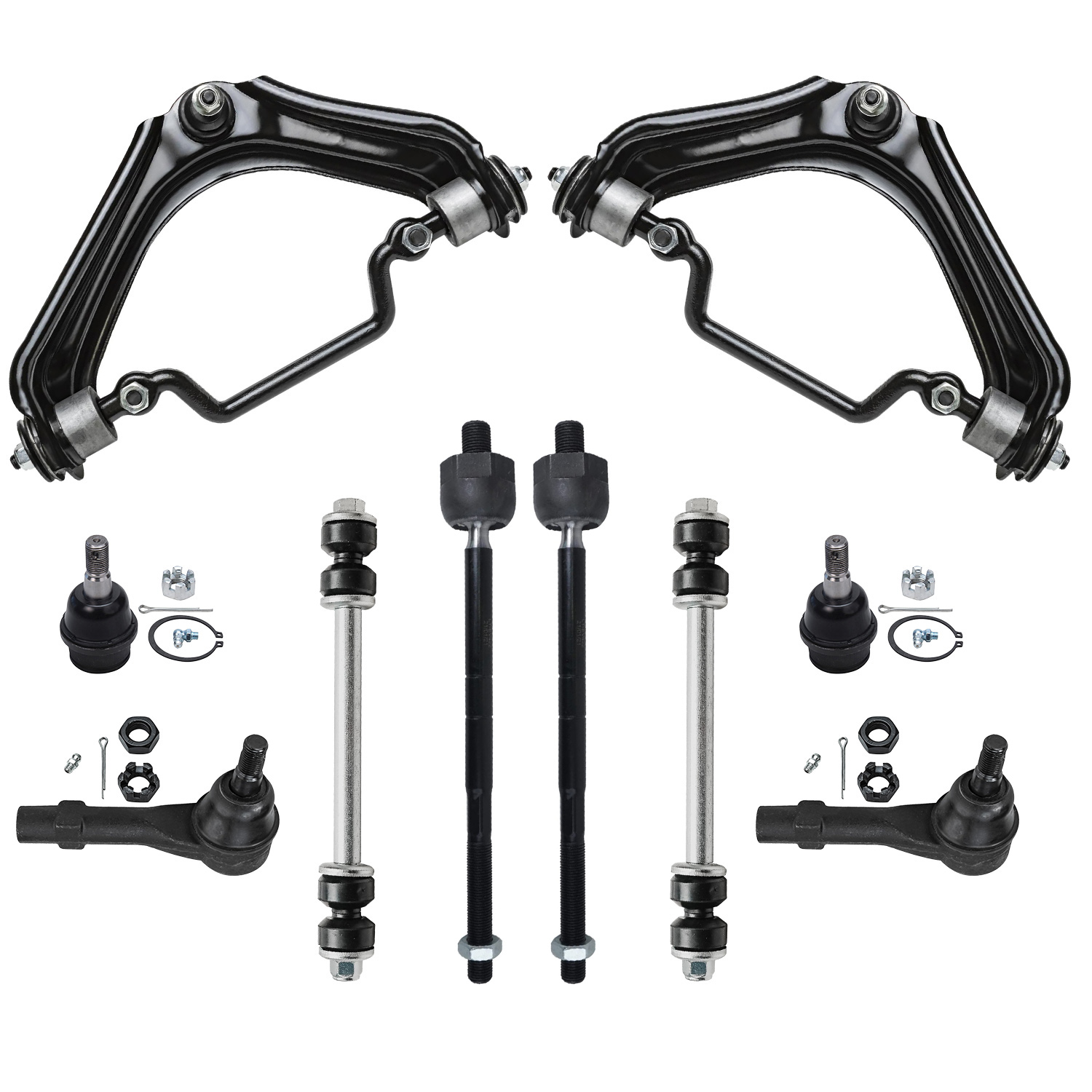 10pc Front Upper Control Arms Ball Joints Tie Rods Sway Bar Links Suspension Kit