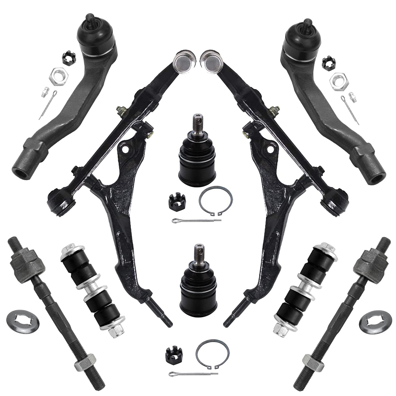 10pc Front Lower Control Arms Ball Joints Tie Rods Sway Bar Links Suspension Kit