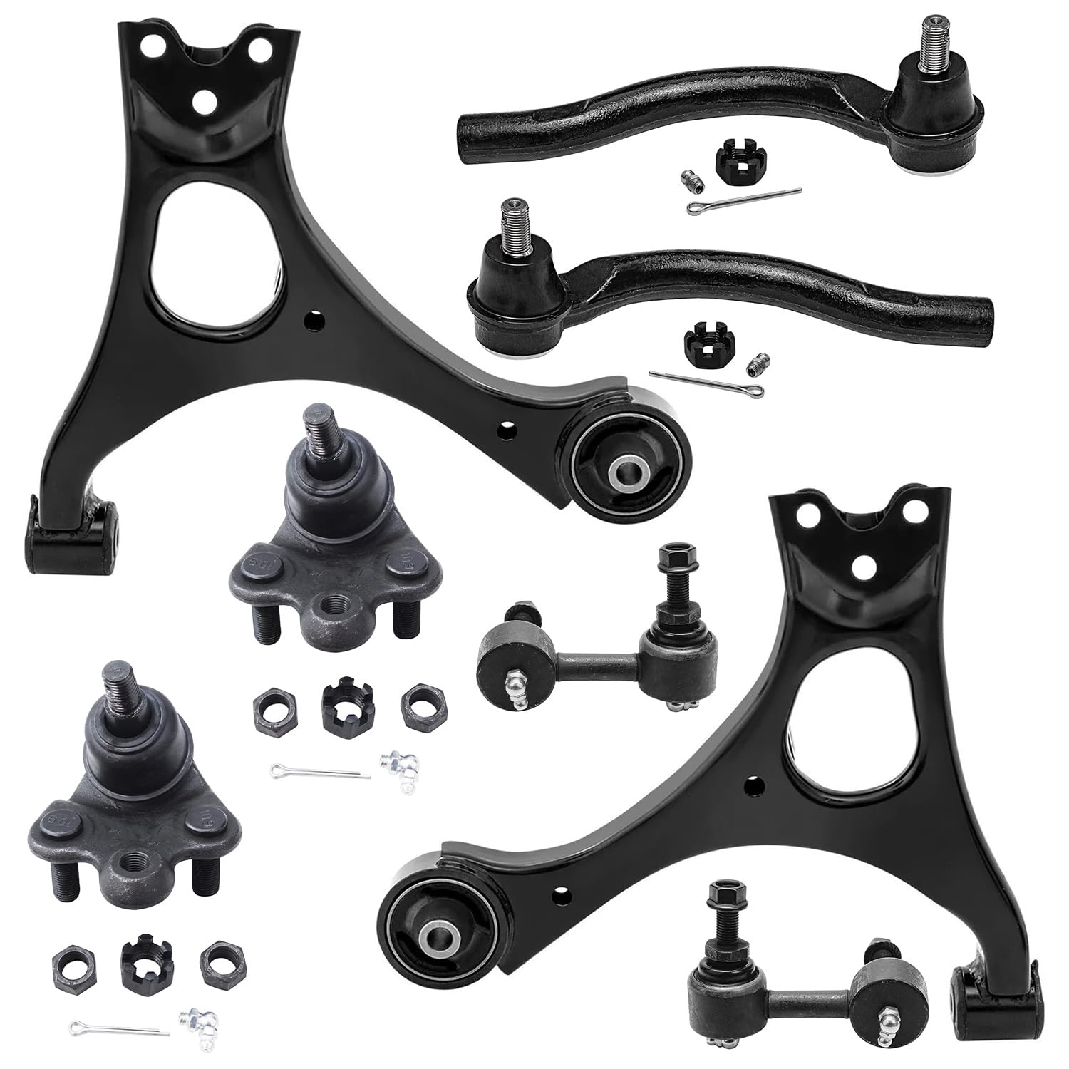 8pc Front Lower Control Arms Outer Tie Rods Sway Bar Links Suspension Kit