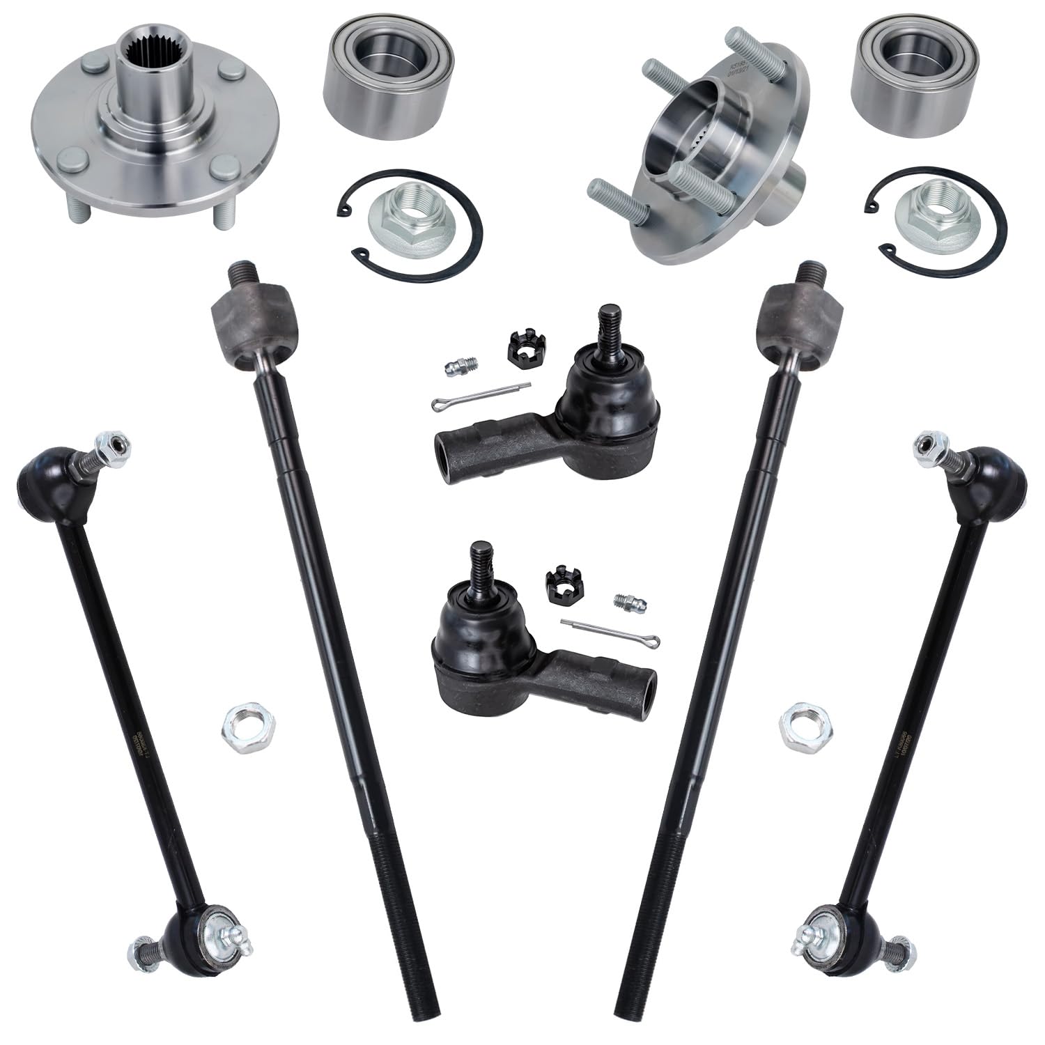 8pc Front Wheel Hub and Bearings Tie Rods Sway Bar Links Suspension Kit