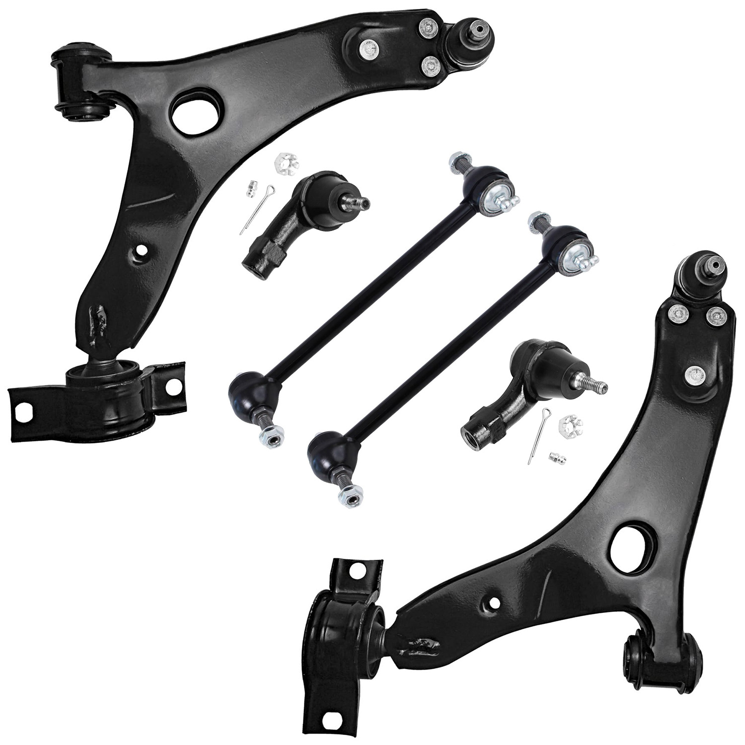 6pc Front Lower Control Arms Outer Tie Rods Sway Bar Links Suspension Kit