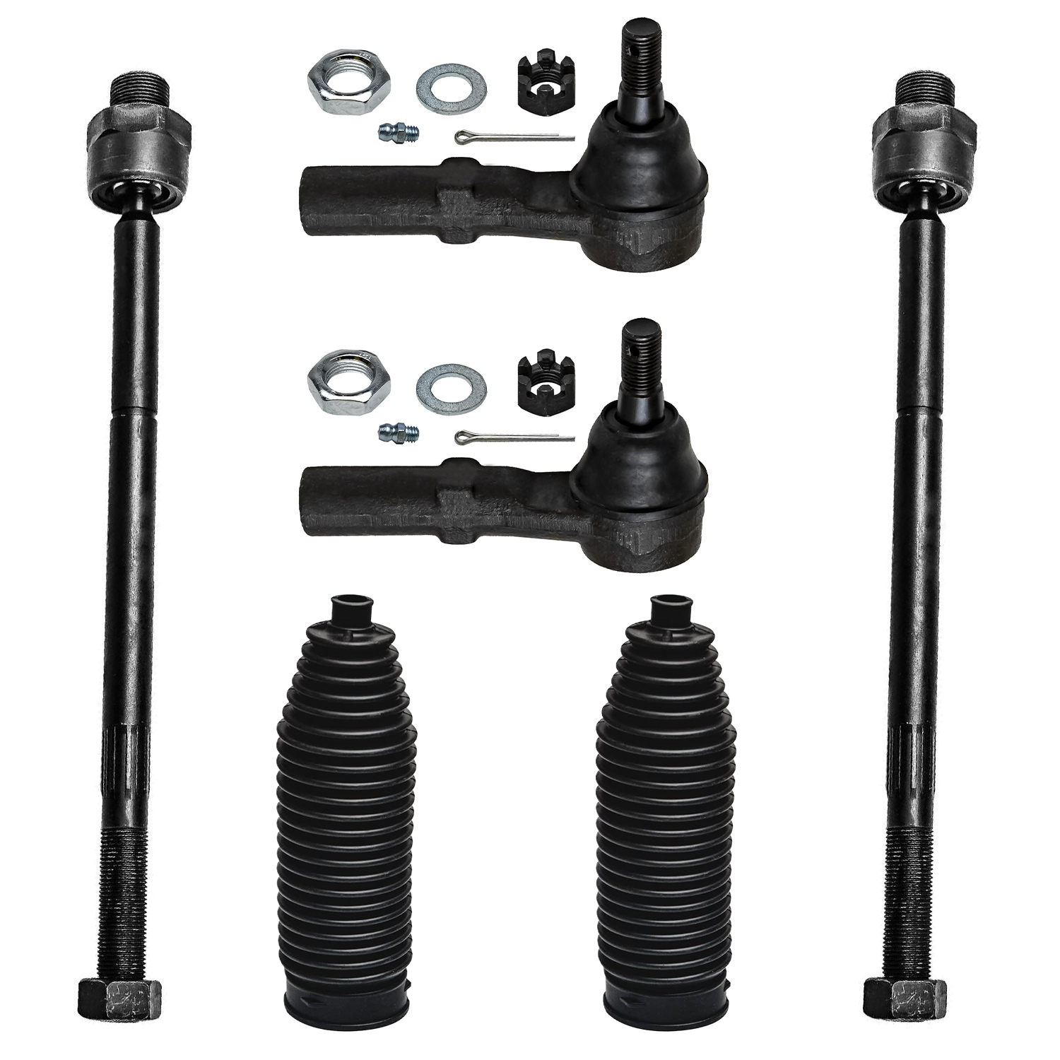 6pc Front Inner Outer Tie Rods Boots Suspension Kit