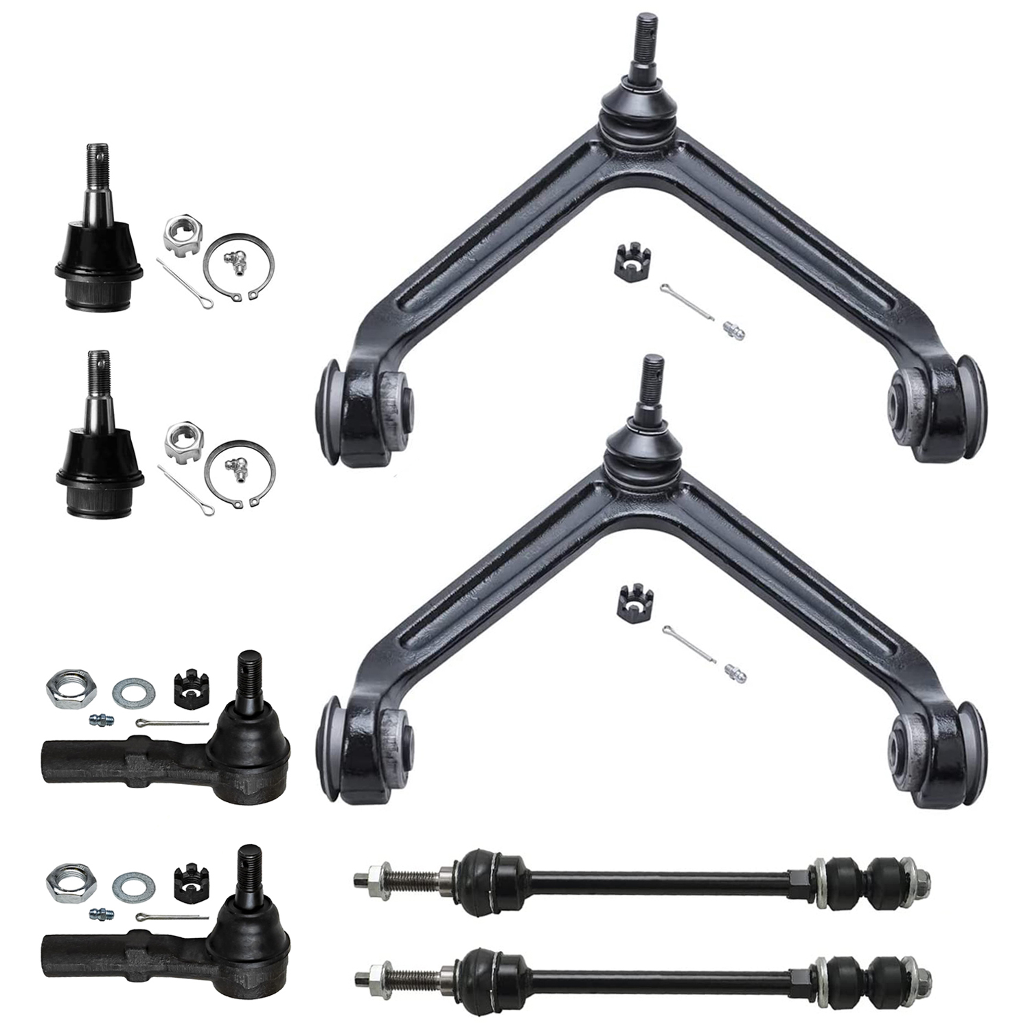 8pc Front Upper Control Arms Lower Ball Joints Outer Tie Rods Suspension Kit