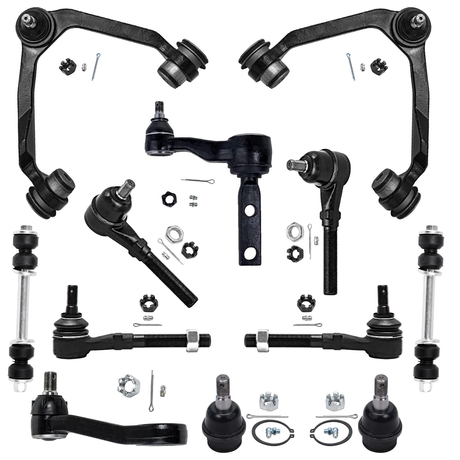 12pc Front Upper Control Arms Ball Joints Sway Bar Links Tie Rods Suspension Kit