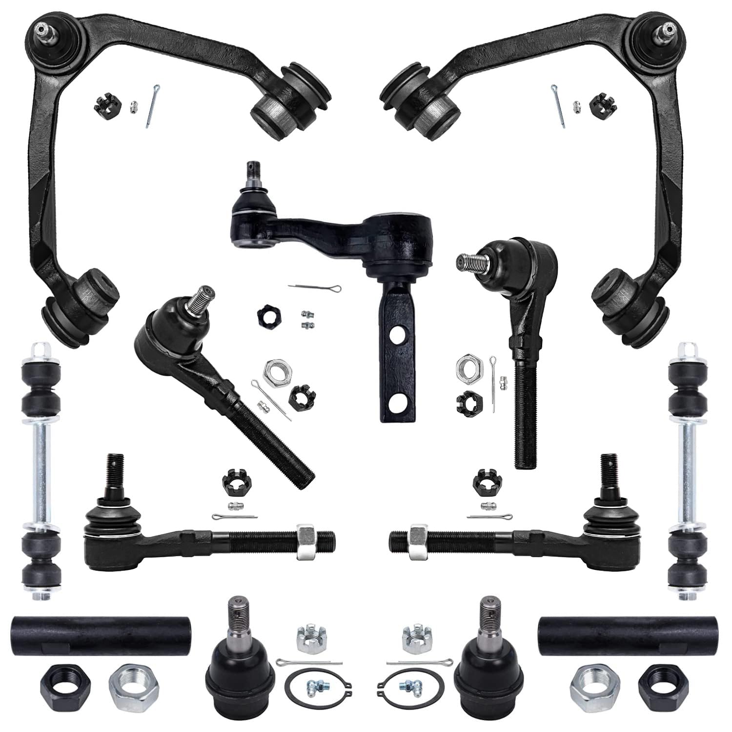 13pc Front Upper Control Arms Sway Bar Links Tie Rods Idler Arm Suspension Kit