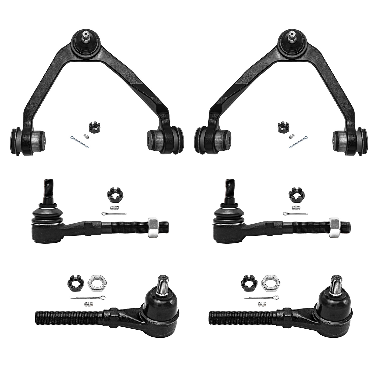 6pc Front Upper Control Arms Inner Outer Tie Rods Suspension Kit
