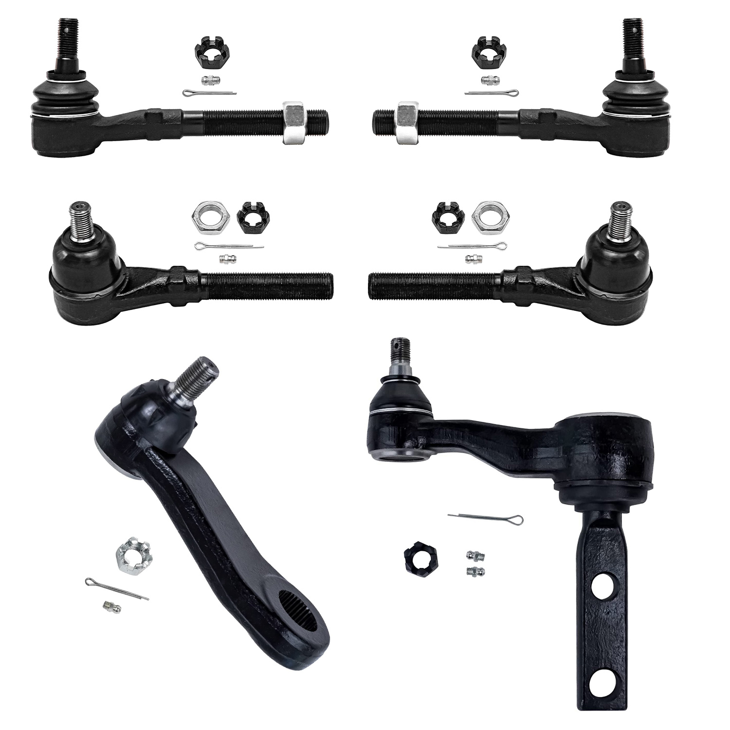 6pc Front Inner Outer Tie Rods Pitman and Idler Arm Suspension Kit