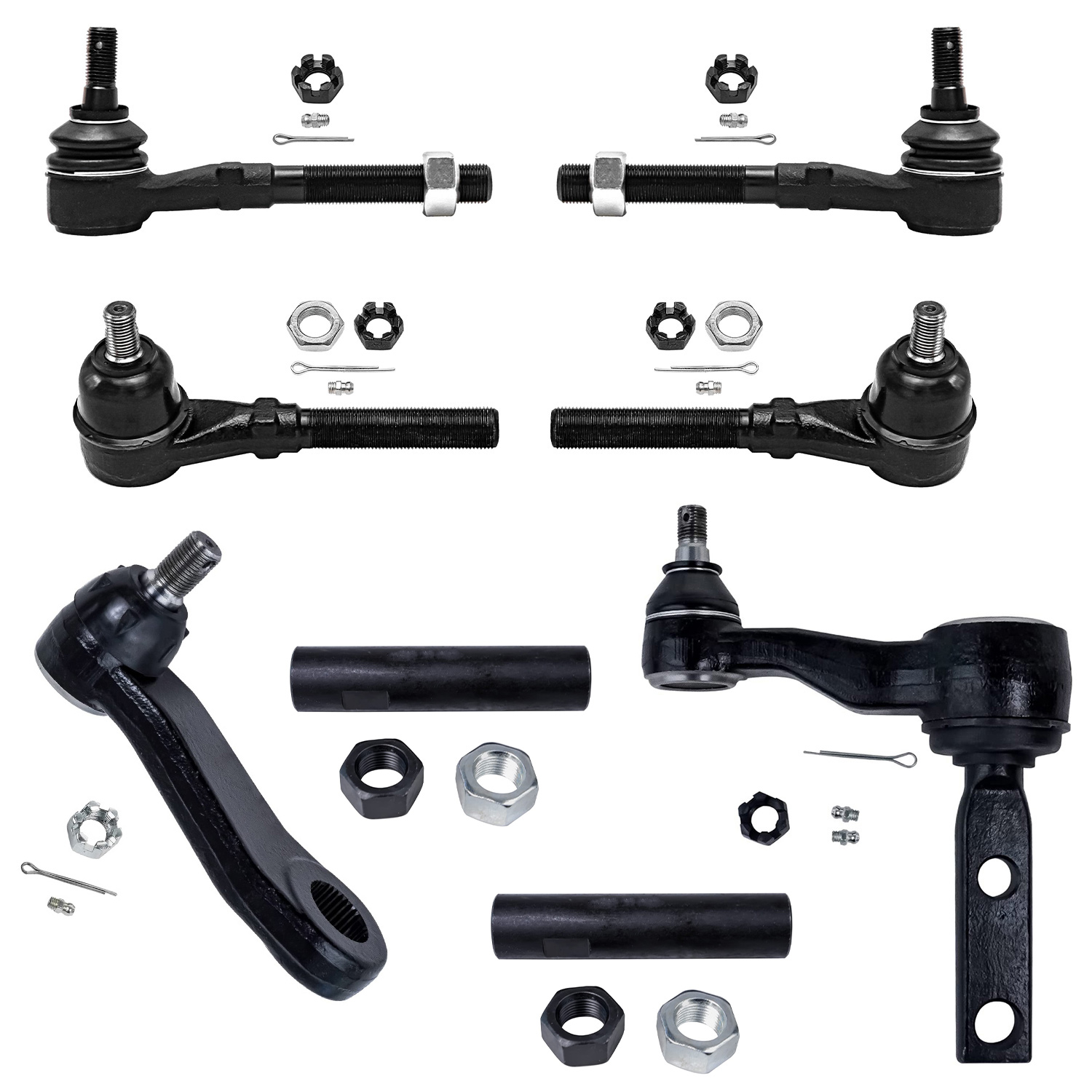 8pc Front Inner Outer Tie Rods Adjusting Sleeves Suspension Kit