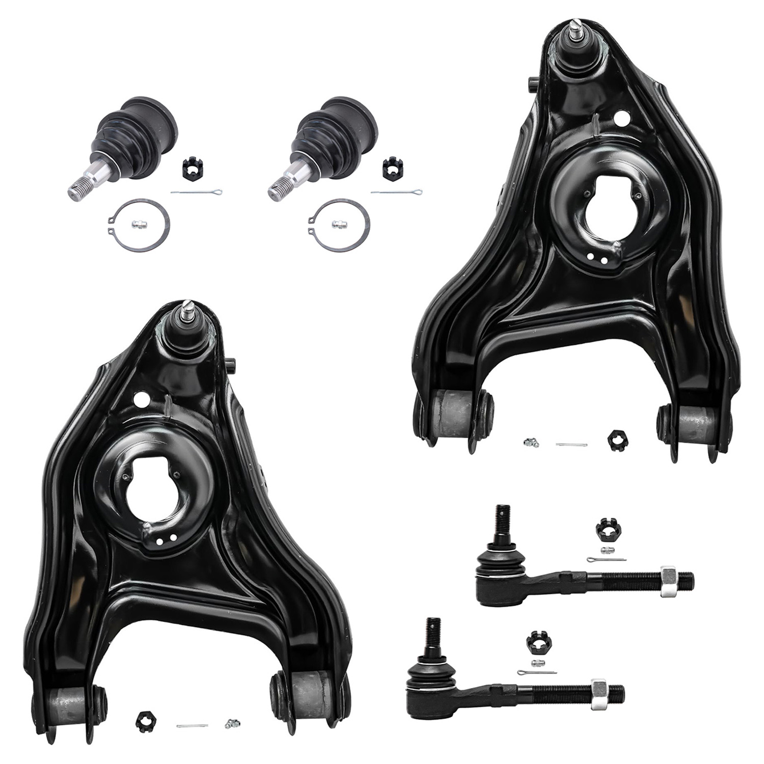 6pc Front Lower Control Arms Upper Ball Joints Outer Tie Rods Suspension Kit