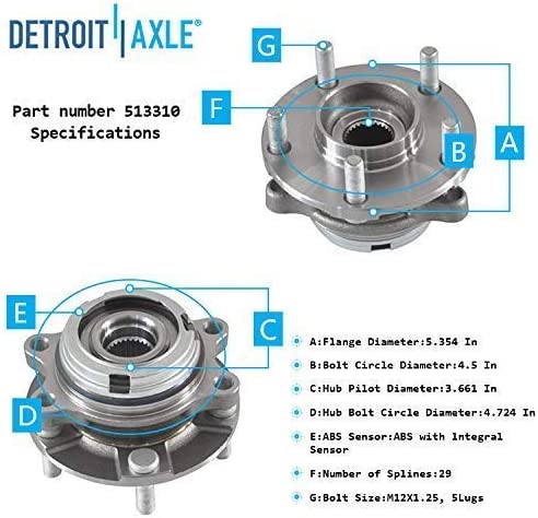 Detroit Axle - Front Struts Control Arms Wheel Hubs for 2004-2009 Nissan Quest — image 13