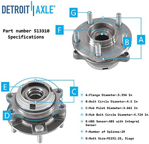 Detroit Axle - Front Wheel Hub and Bearings Tie Rods for 2004-2009 Nissan Quest — image 7