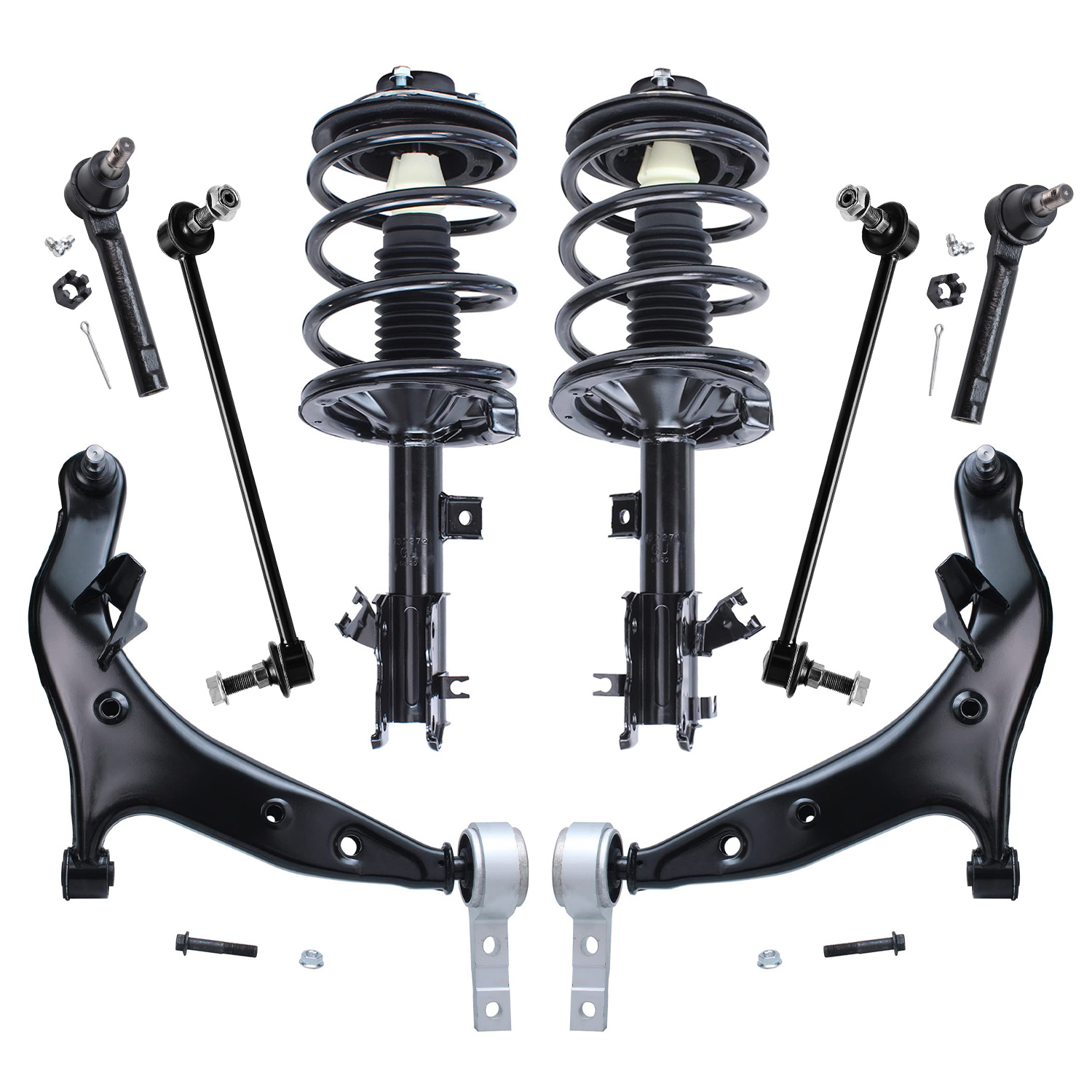 8pc Front Struts Lower Control Arms Outer Tie Rods Sway Bar Links Suspension Kit
