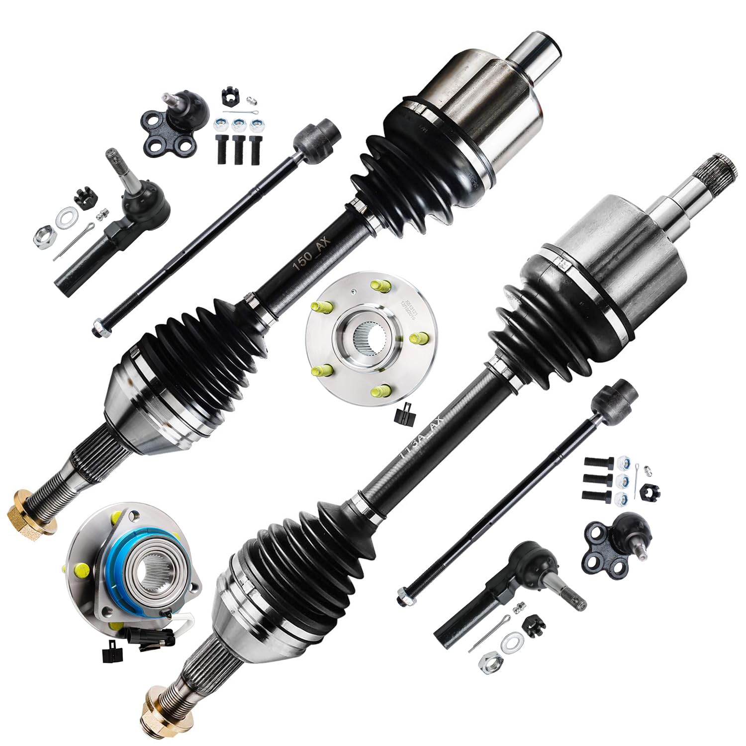 10pc Front CV Axles Wheel Hub and Bearings Ball Joints Tie Rods Suspension Kit
