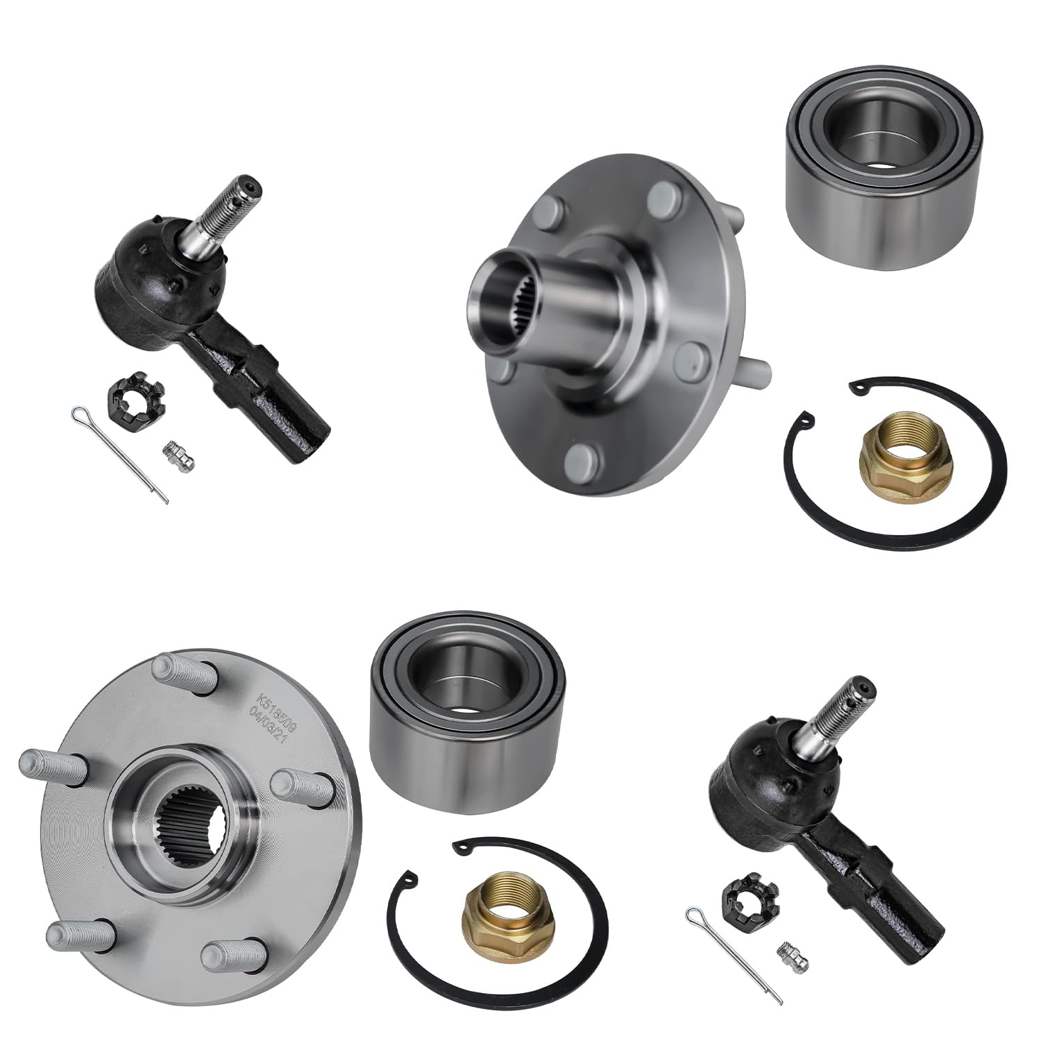 4pc Front Wheel Hub and Bearings Outer Tie Rods Suspension Kit