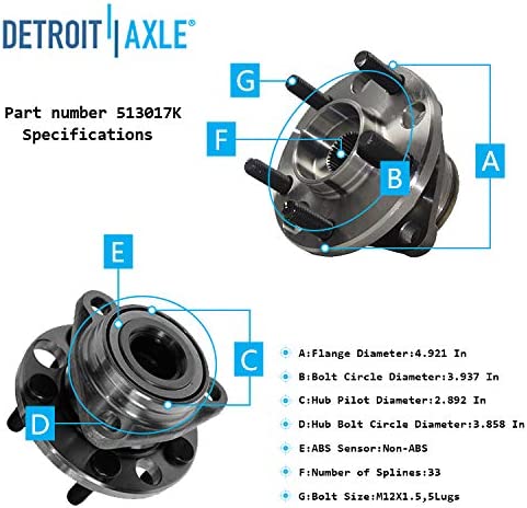 Detroit Axle - Front Struts Wheel Hub Bearings for 1995-1999 Chevy Cavalier — image 6