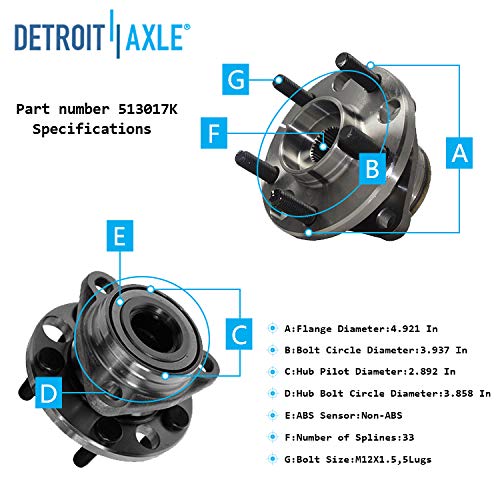 Detroit Axle - Front Wheel Hub Bearings CV Axles for Chevrolet Cavalier Sunfire — image 6