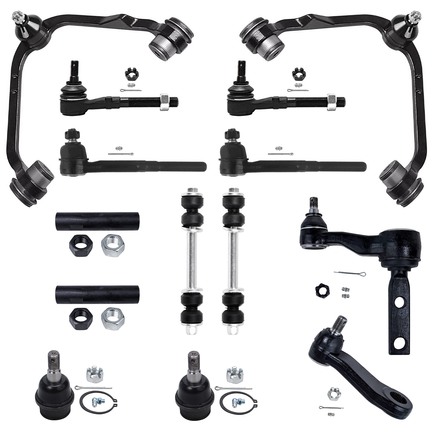 14pc Front Upper Control Arms Sway Bar Links Tie Rods Suspension Kit