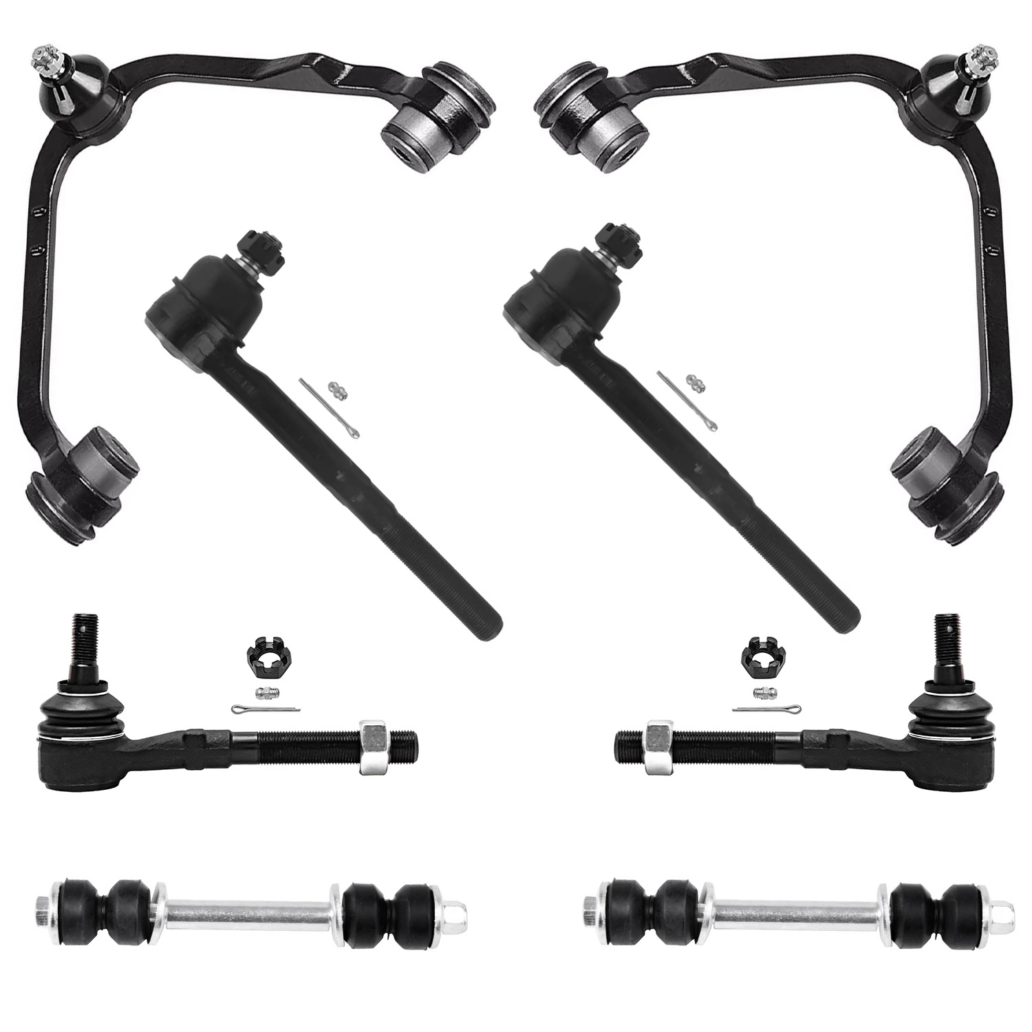8pc Front Upper Control Arms Tie Rods Sway Bar Links Suspension Kit