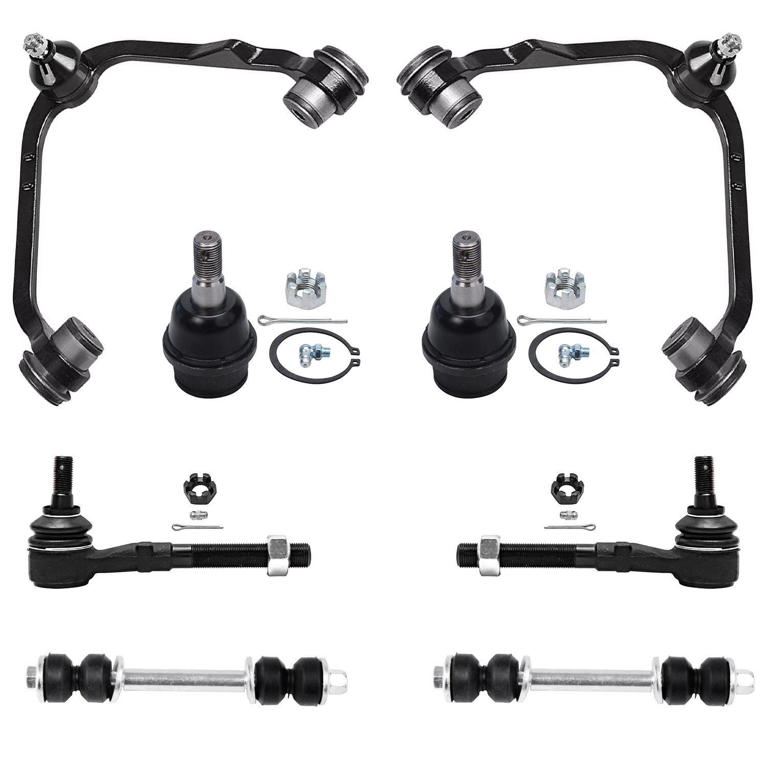 8pc Front Upper Control Arms Lower Ball Joints Outer Tie Rods Suspension Kit