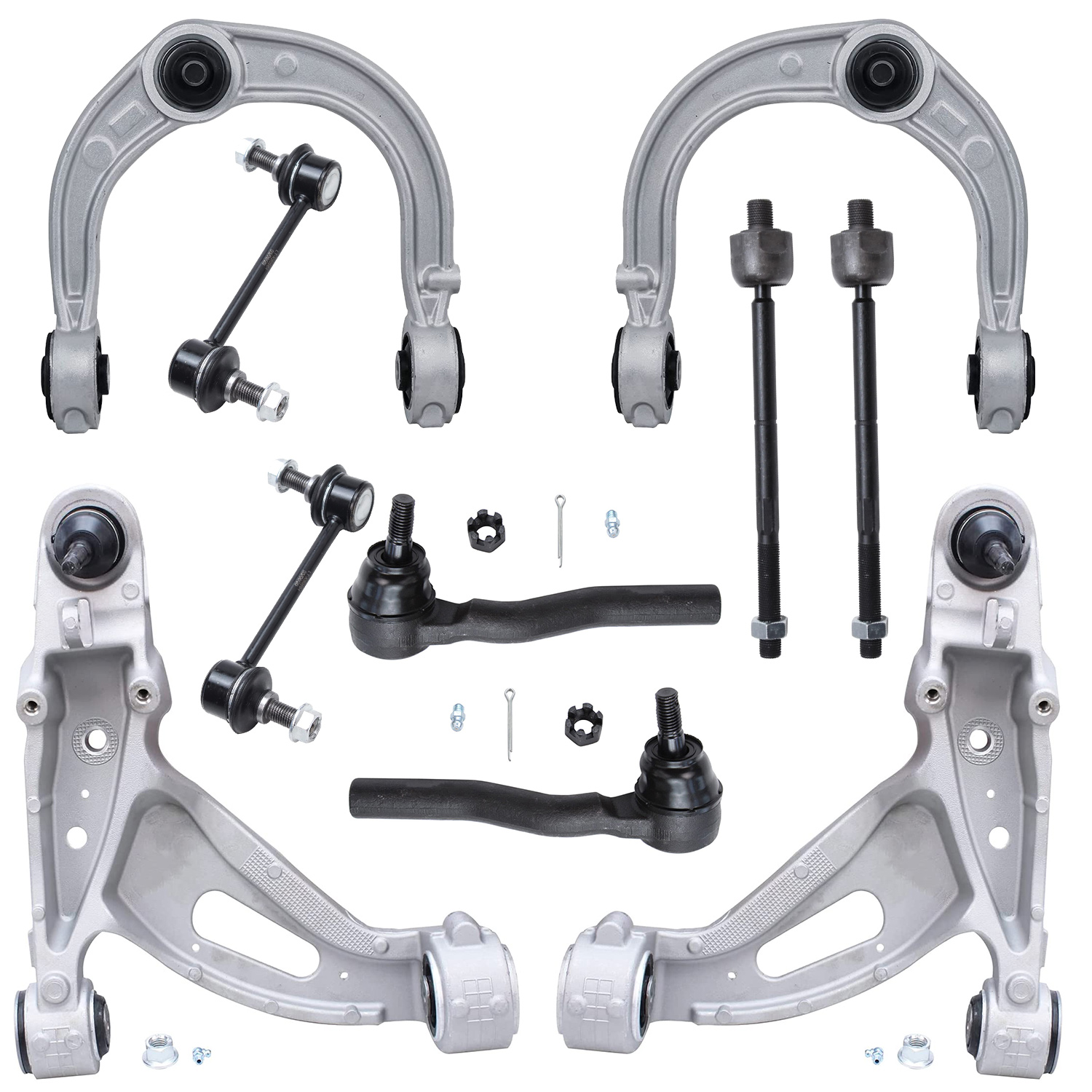 10pc Front Upper Lower Control Arms Tie Rods Sway Bar Links Suspension Kit