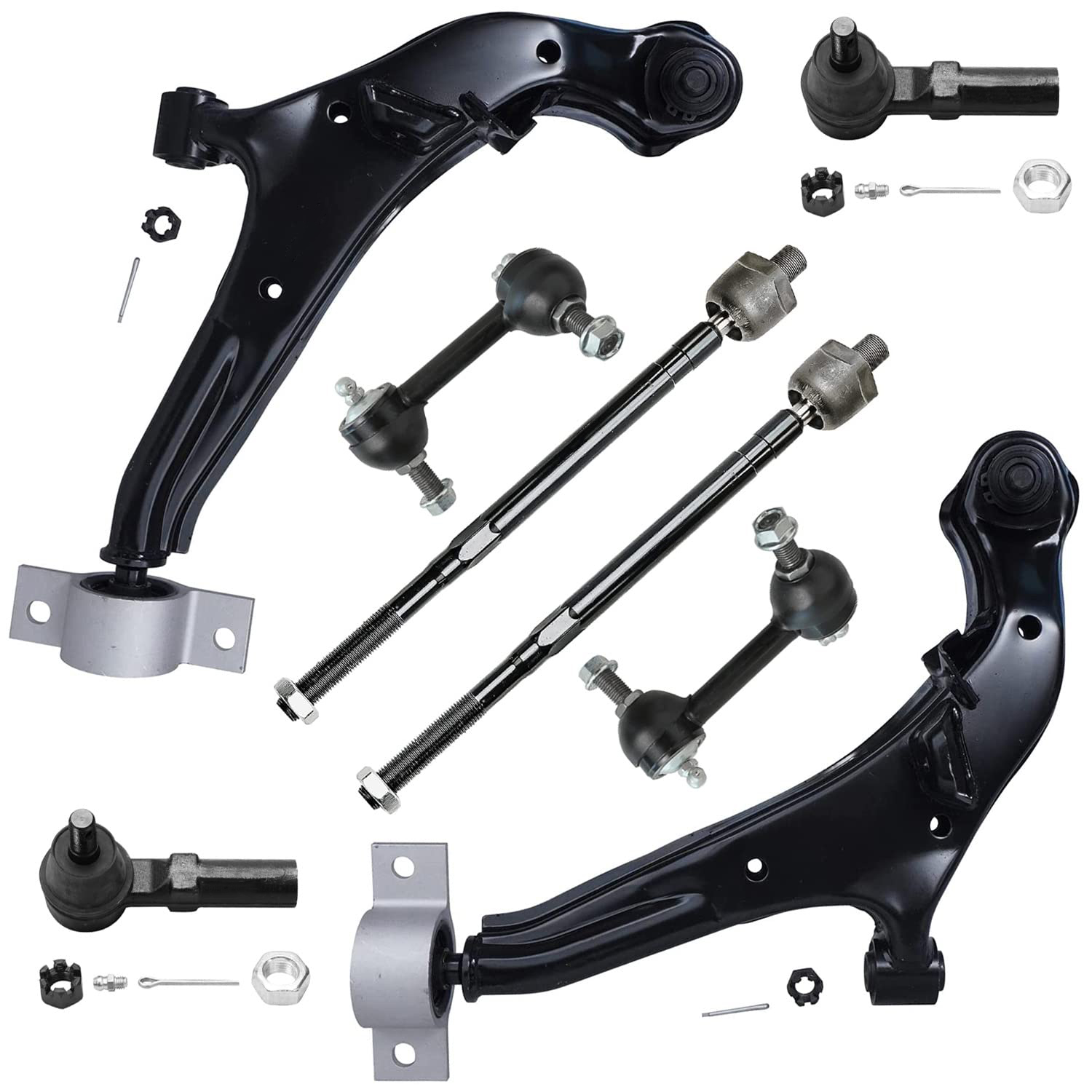 8pc Front Lower Control Arms Tie Rods Sway Bar Links Suspension Kit