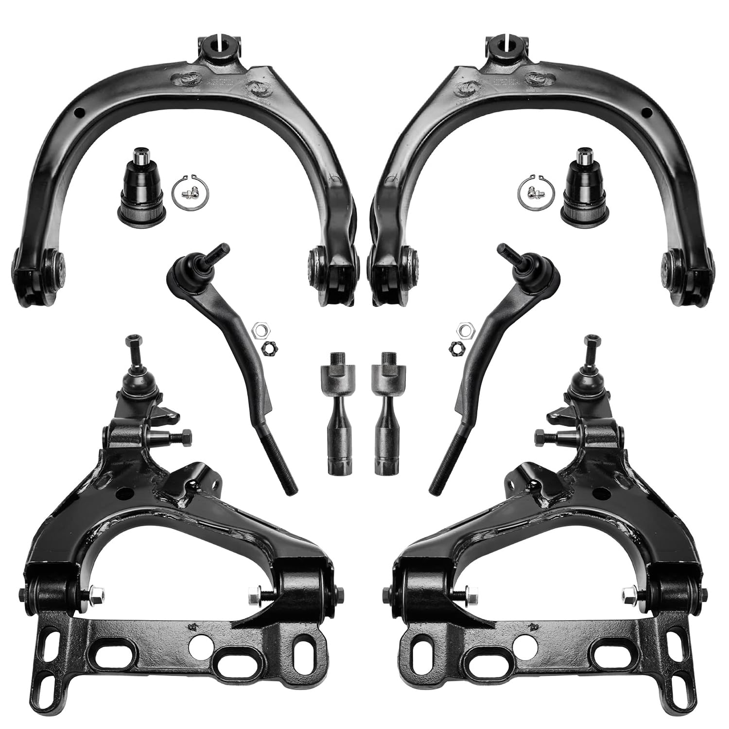 10pc Front Upper Lower Control Arms Ball Joints Tie Rods Suspension Kit