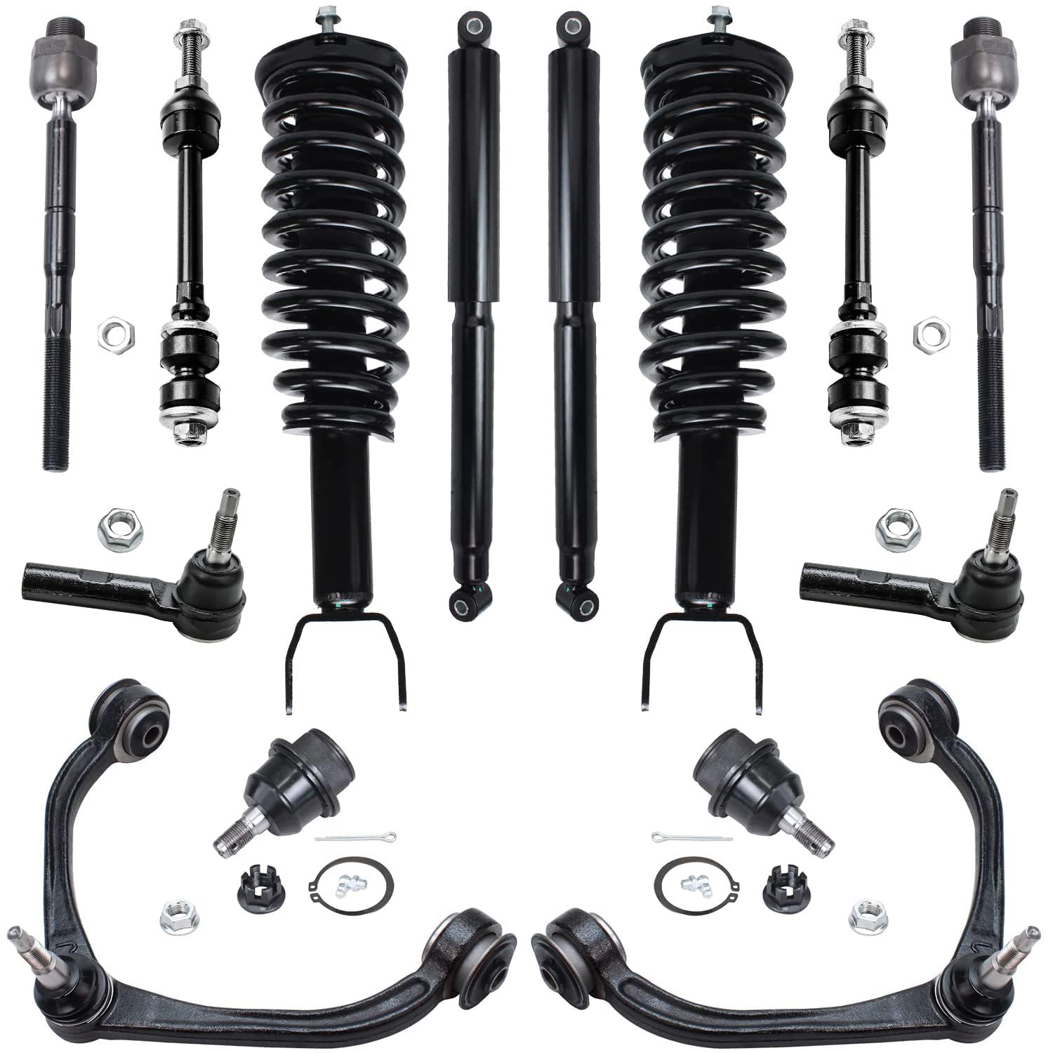 14pc Front Struts Rear Shocks Upper Control Arms Tie Rods Suspension Kit