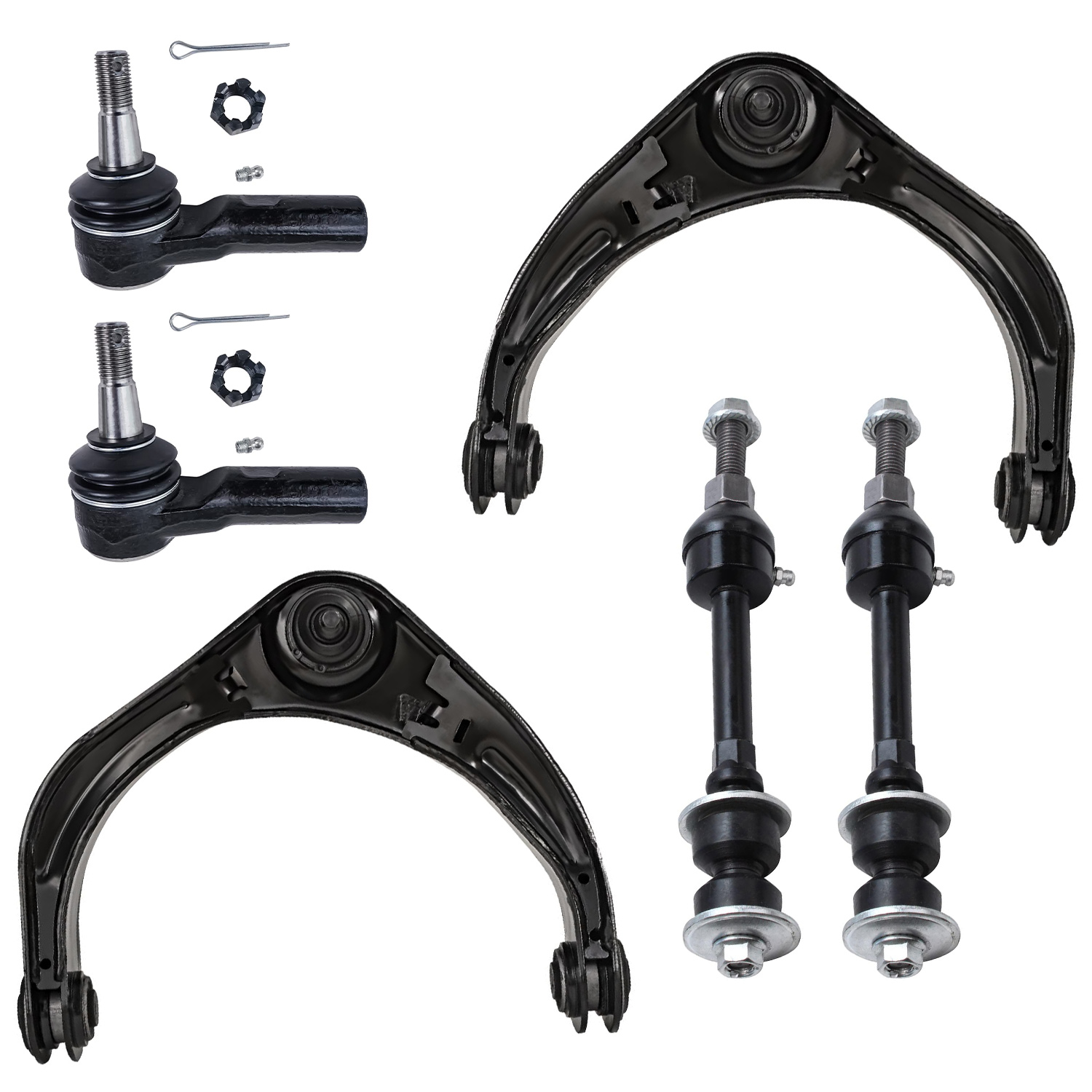 6pc Front Upper Control Arms Outer Tie Rods Sway Bar Links Suspension Kit