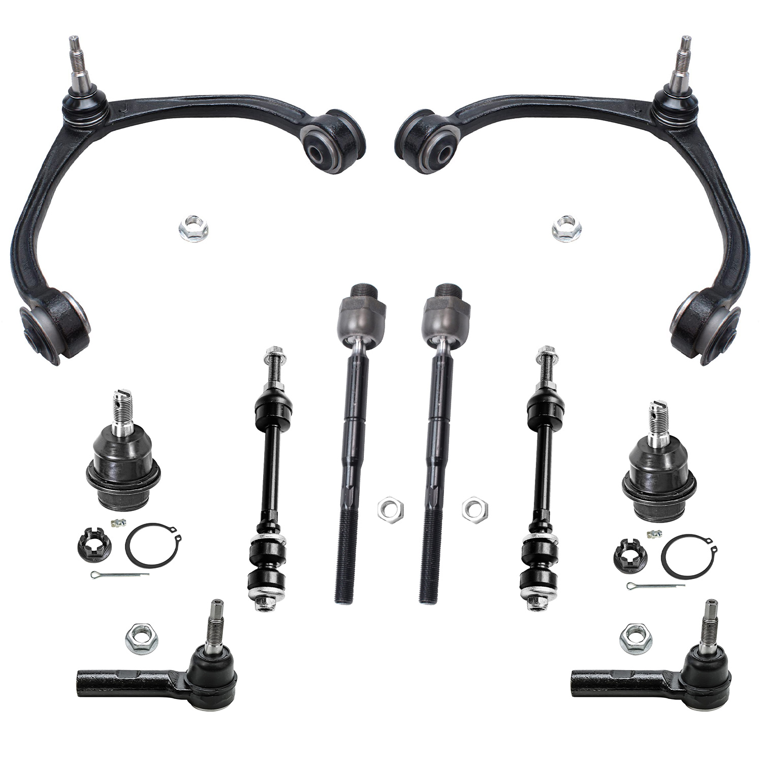 10pc Front Upper Control Arms Tie Rods Sway Bar Links Suspension Kit