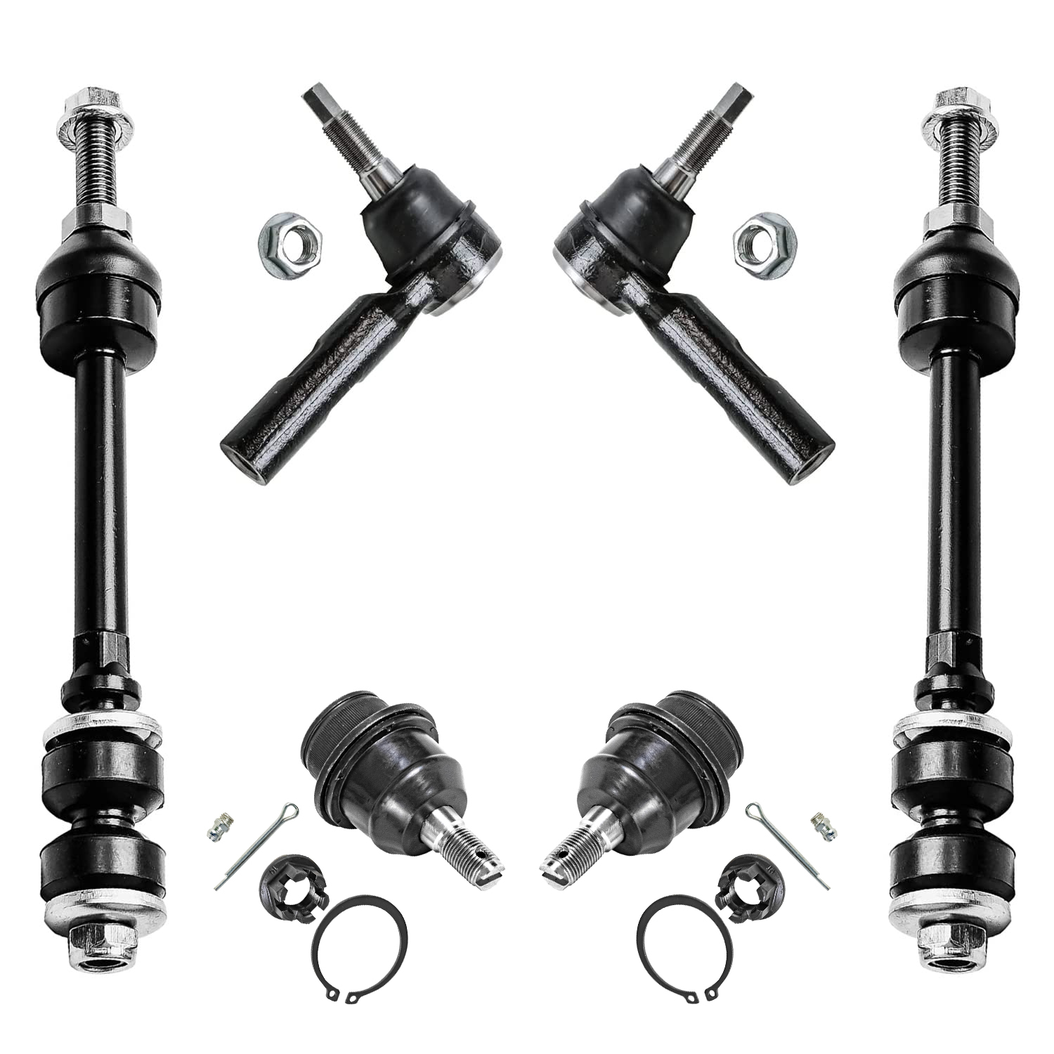 6pc Front Lower Ball Joints Sway Bar Links Outer Tie Rods Suspension Kit