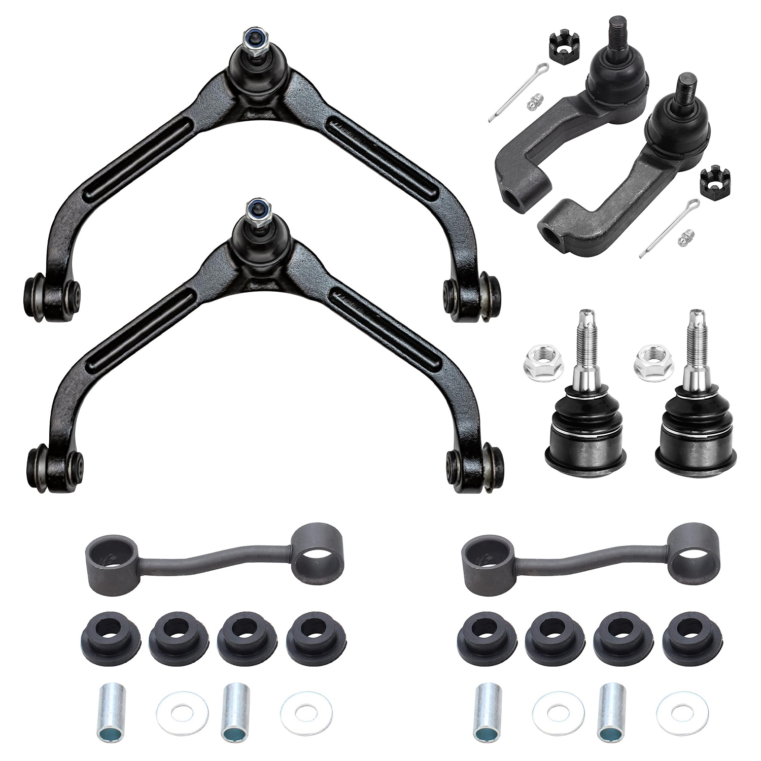8pc Front Upper Control Arms Ball Joints Tie Rods Sway Bar Links Suspension Kit