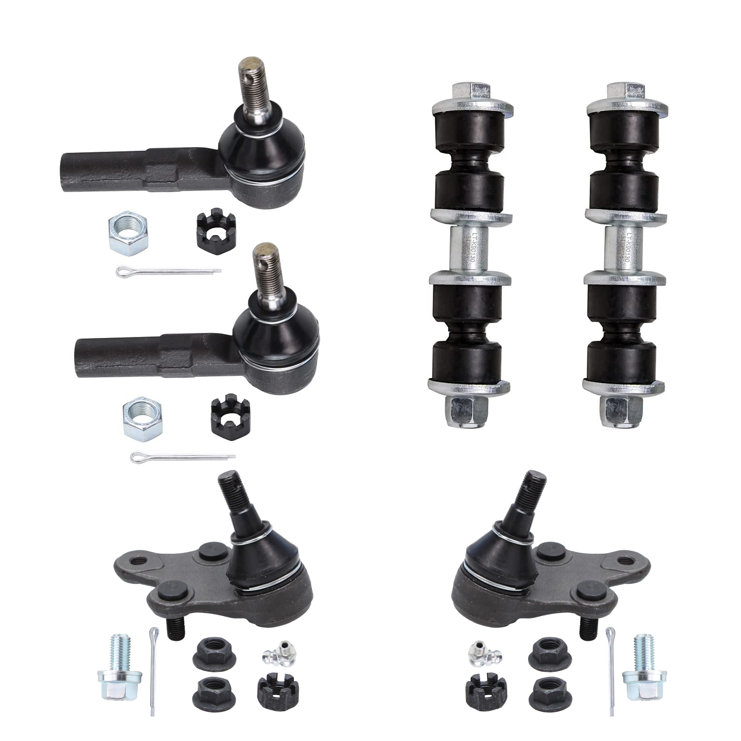 6pc Front Lower Ball Joints Outer Tie Rods Sway Bar Links Suspension Kit