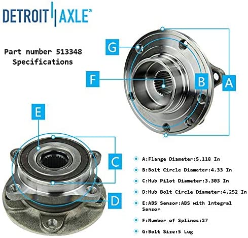 Detroit Axle - Front  Rear Wheel Hub and Bearings for 2013 2014-2016 Dodge Dart — image 6