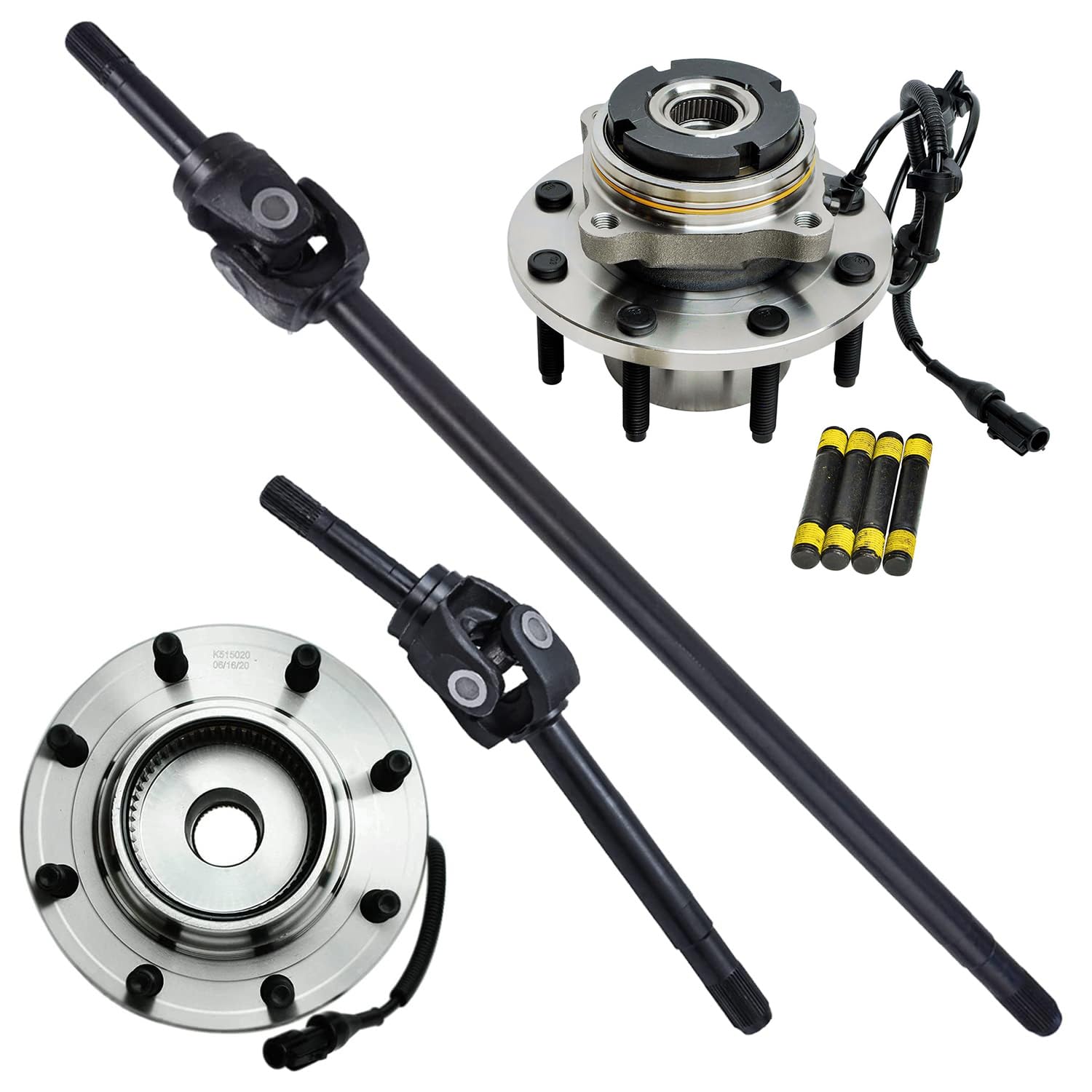 4pc Front U-Joint Axles Wheel Hub and Bearings Kit