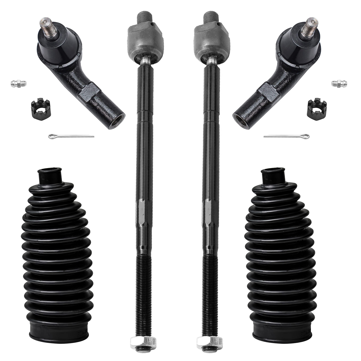 6pc Front Inner Outer Tie Rods Boots Suspension Kit