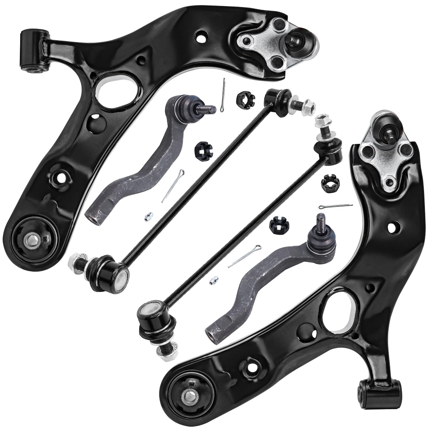 6pc Front Lower Control Arms Tie Rods Sway Bar Links Suspension Kit