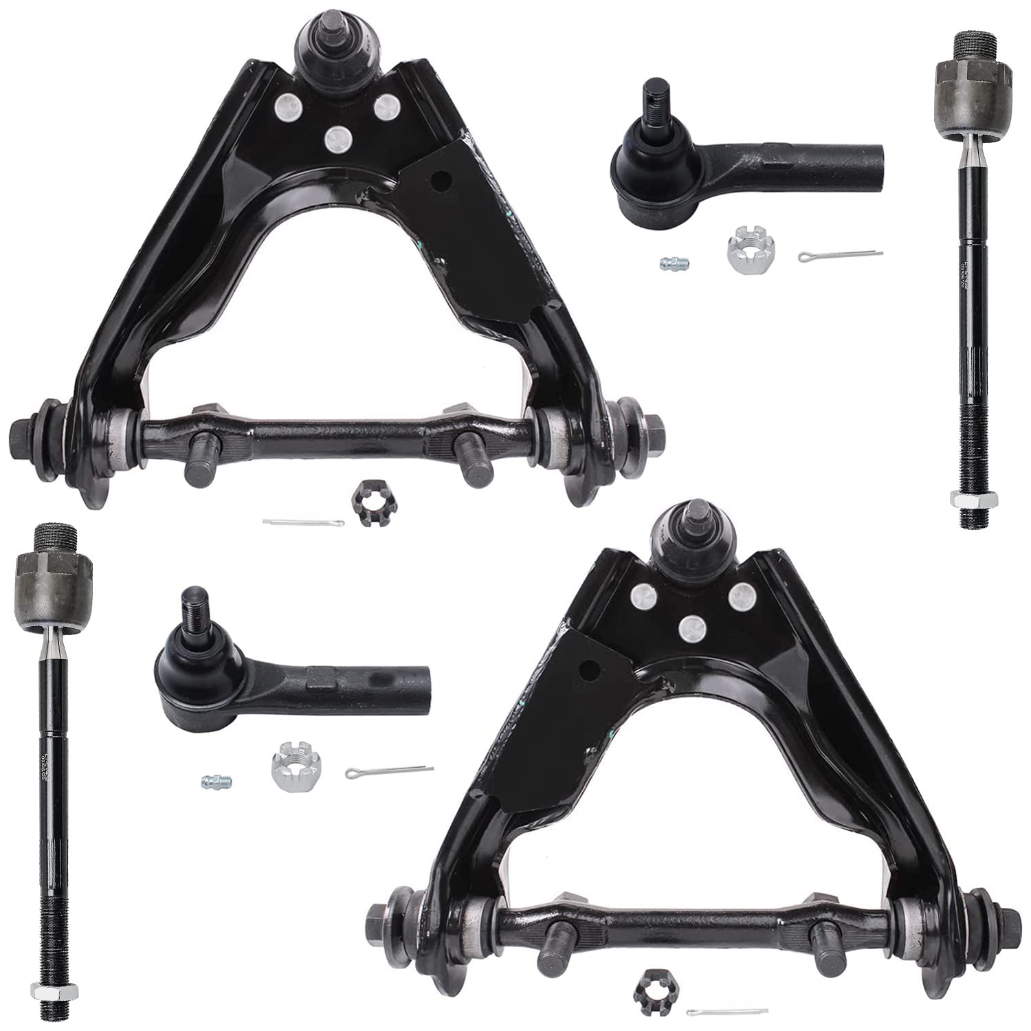 6pc Front Upper Control Arms Inner Outer Tie Rods Suspension Kit