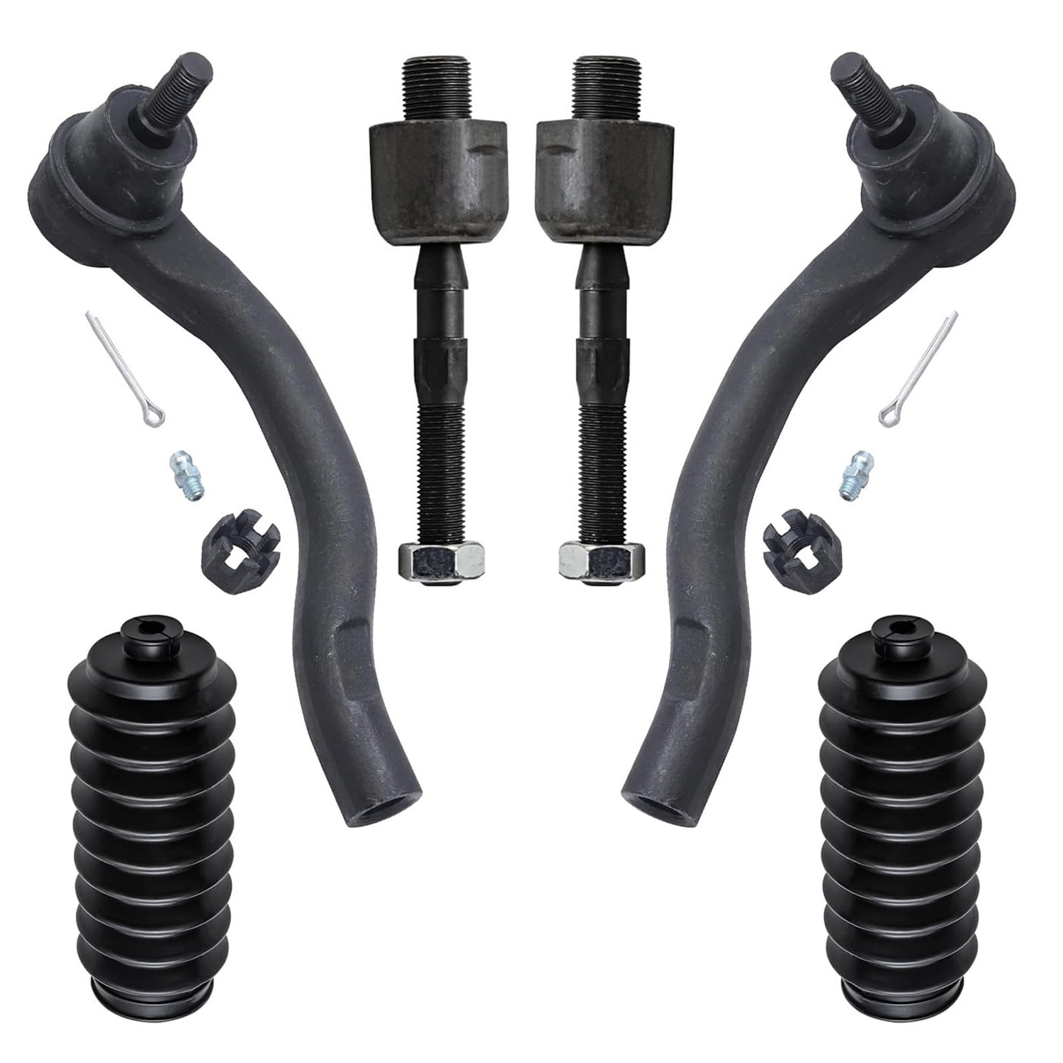 6pc Front Inner Outer Tie Rods Boots Suspension Kit