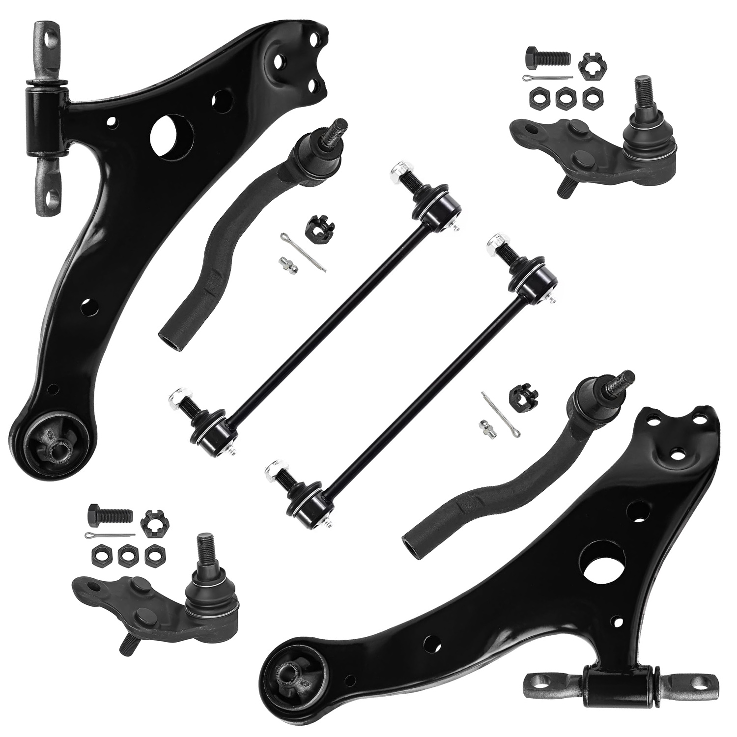 8pc Front Lower Control Arms Outer Tie Rods Sway Bar Links Suspension Kit