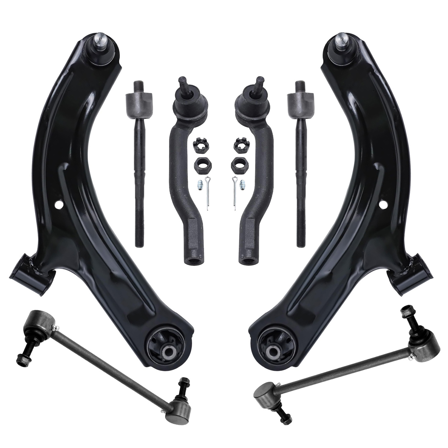 8pc Front Lower Control Arms Inner Outer Tie Rods Sway Bar Links Suspension Kit